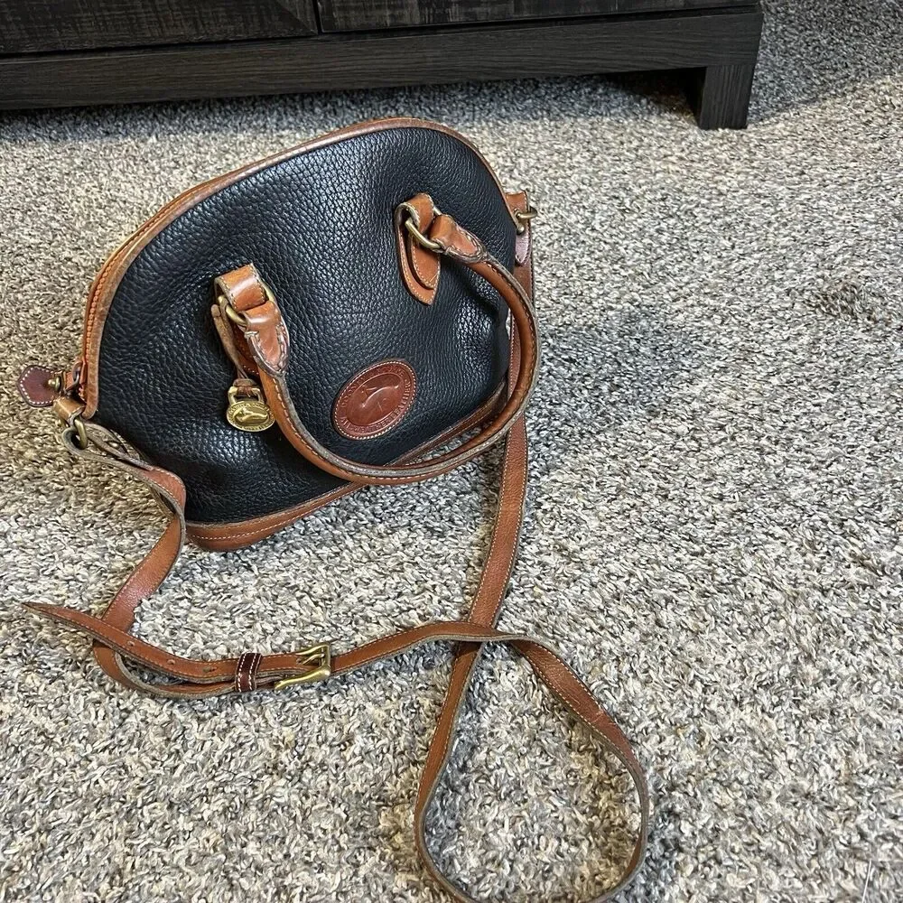 Dooney & Bourke Norfolk Crossbody Bag Handbag Purse Vintage Black Brown Leather - Picture 12 of 12